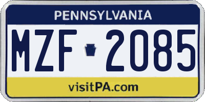 PA license plate MZF2085
