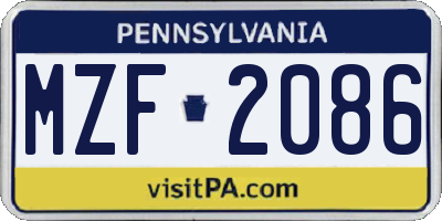 PA license plate MZF2086