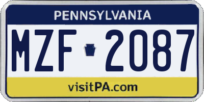 PA license plate MZF2087