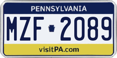 PA license plate MZF2089