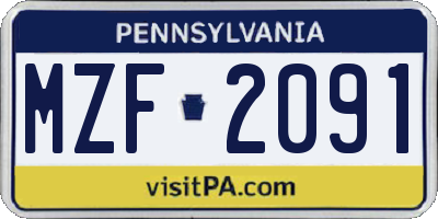 PA license plate MZF2091