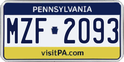 PA license plate MZF2093