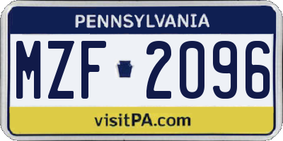 PA license plate MZF2096