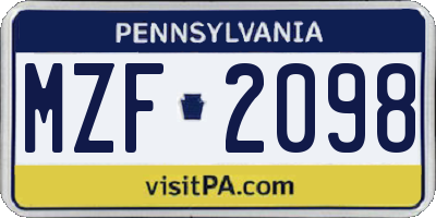 PA license plate MZF2098