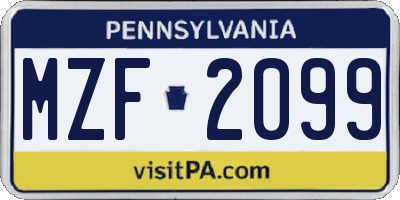 PA license plate MZF2099
