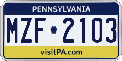 PA license plate MZF2103