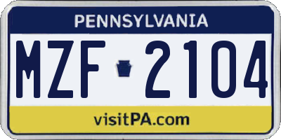 PA license plate MZF2104