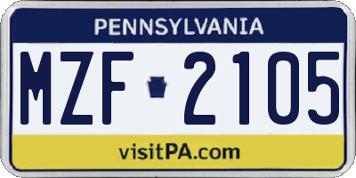 PA license plate MZF2105