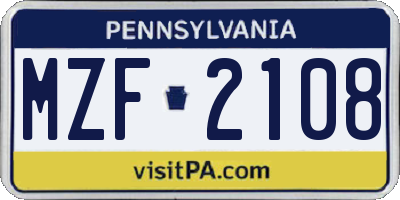 PA license plate MZF2108