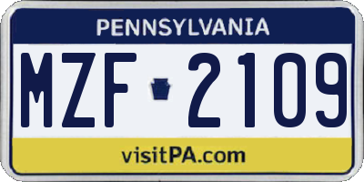 PA license plate MZF2109