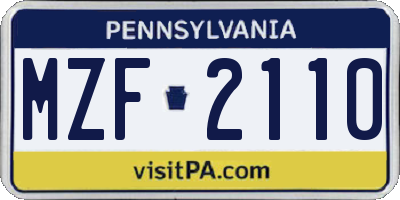 PA license plate MZF2110