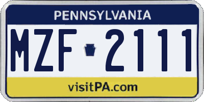 PA license plate MZF2111