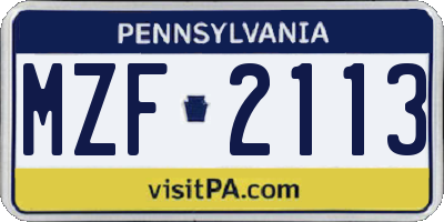 PA license plate MZF2113