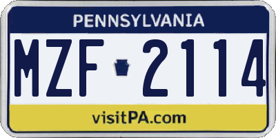 PA license plate MZF2114
