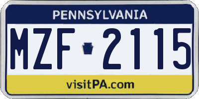 PA license plate MZF2115