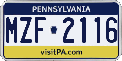 PA license plate MZF2116