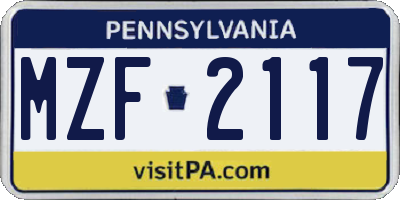 PA license plate MZF2117