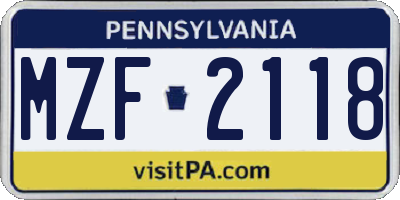 PA license plate MZF2118
