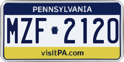 PA license plate MZF2120