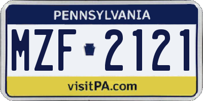 PA license plate MZF2121