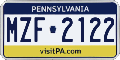 PA license plate MZF2122