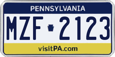 PA license plate MZF2123