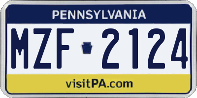 PA license plate MZF2124