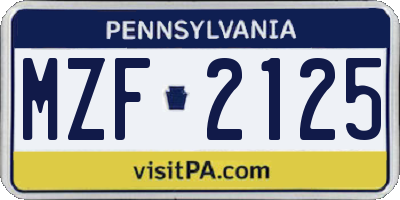 PA license plate MZF2125