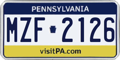 PA license plate MZF2126