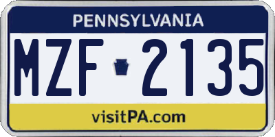 PA license plate MZF2135