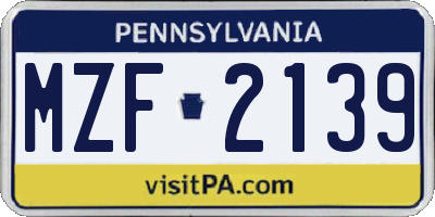 PA license plate MZF2139