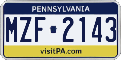 PA license plate MZF2143