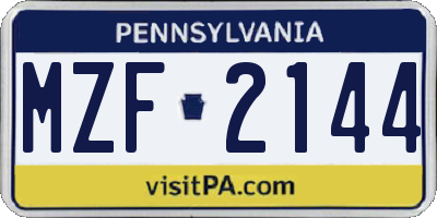 PA license plate MZF2144