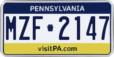 PA license plate MZF2147