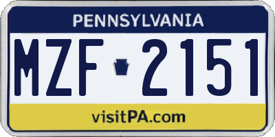 PA license plate MZF2151