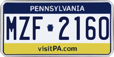 PA license plate MZF2160