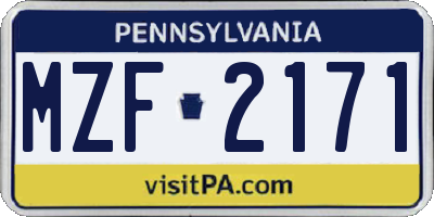 PA license plate MZF2171