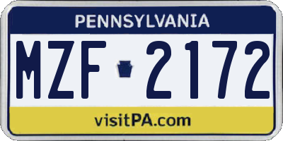 PA license plate MZF2172