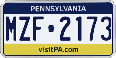 PA license plate MZF2173