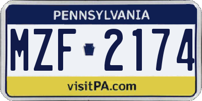 PA license plate MZF2174
