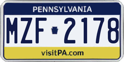 PA license plate MZF2178