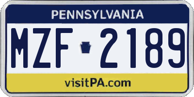 PA license plate MZF2189