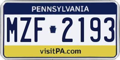 PA license plate MZF2193