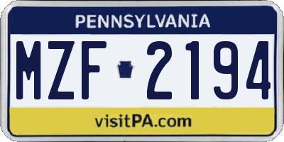 PA license plate MZF2194