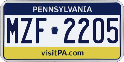 PA license plate MZF2205