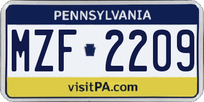 PA license plate MZF2209