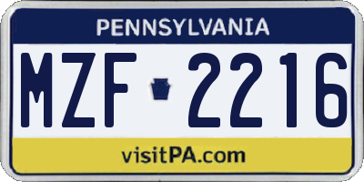 PA license plate MZF2216