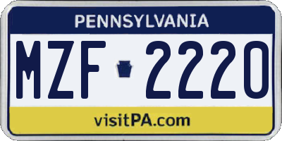 PA license plate MZF2220
