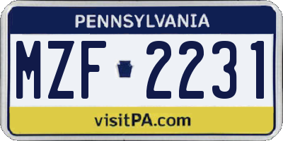 PA license plate MZF2231