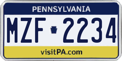 PA license plate MZF2234